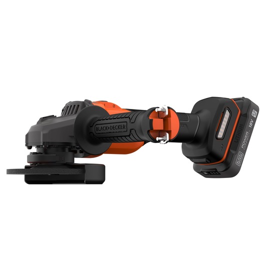Front-side view of the BLACK+DECKER® 18V POWERCONNECT™ Brushless Angle Grinder.